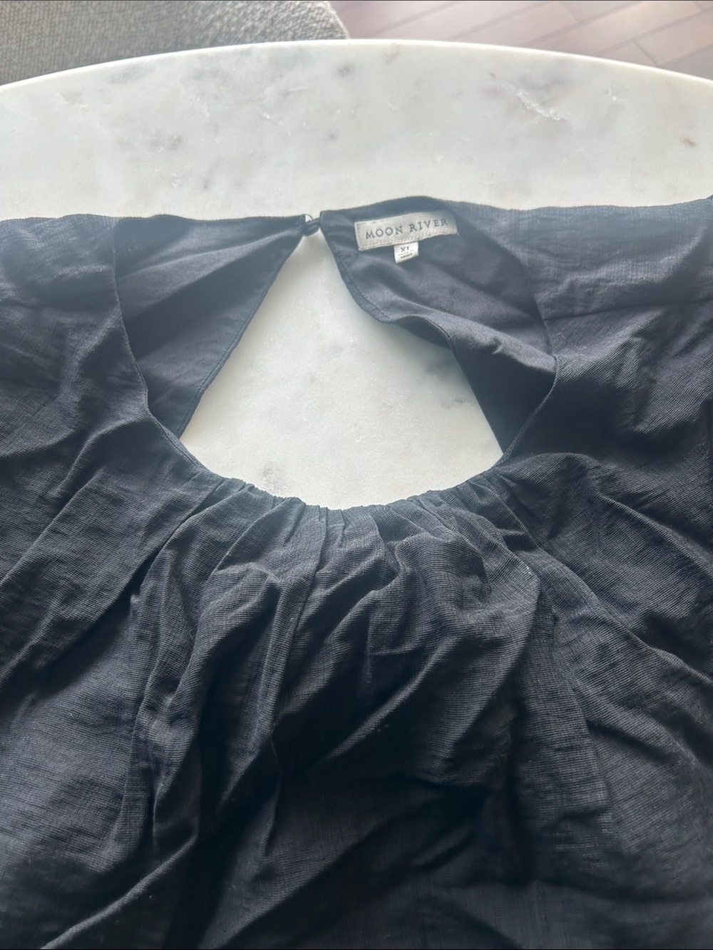Moon River Black Gathered Neck Blouse